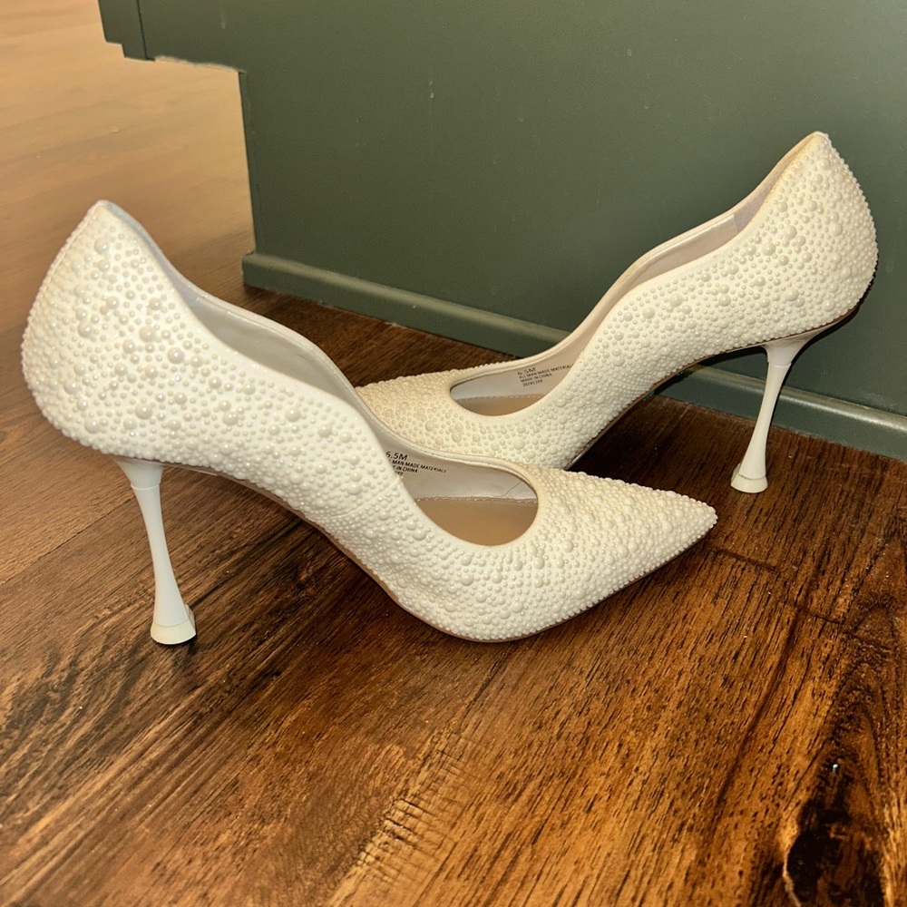Gianni Bini White Pearl-Embellished Pointed-Toe Stilettos